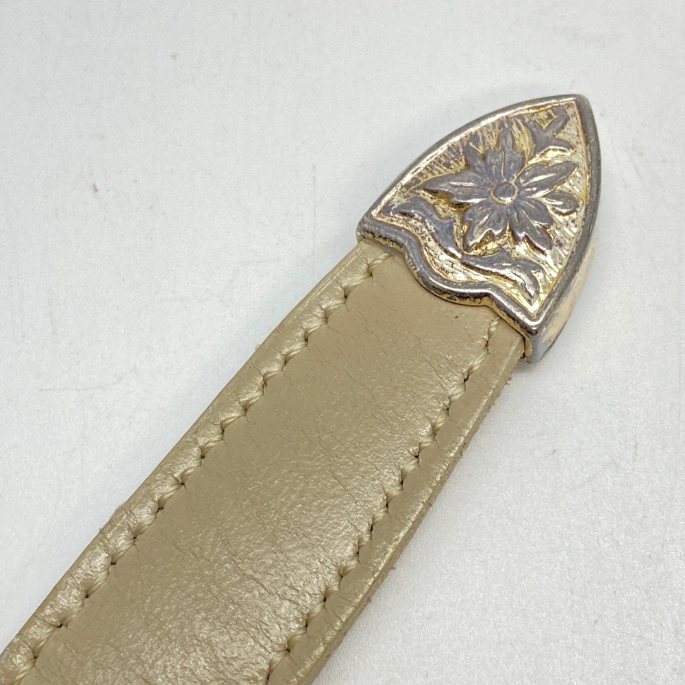 Vintage Southwest Style Belt Engraved Buckle Rainbow Woven Fabric Beige Leather - Picture 7 of 11